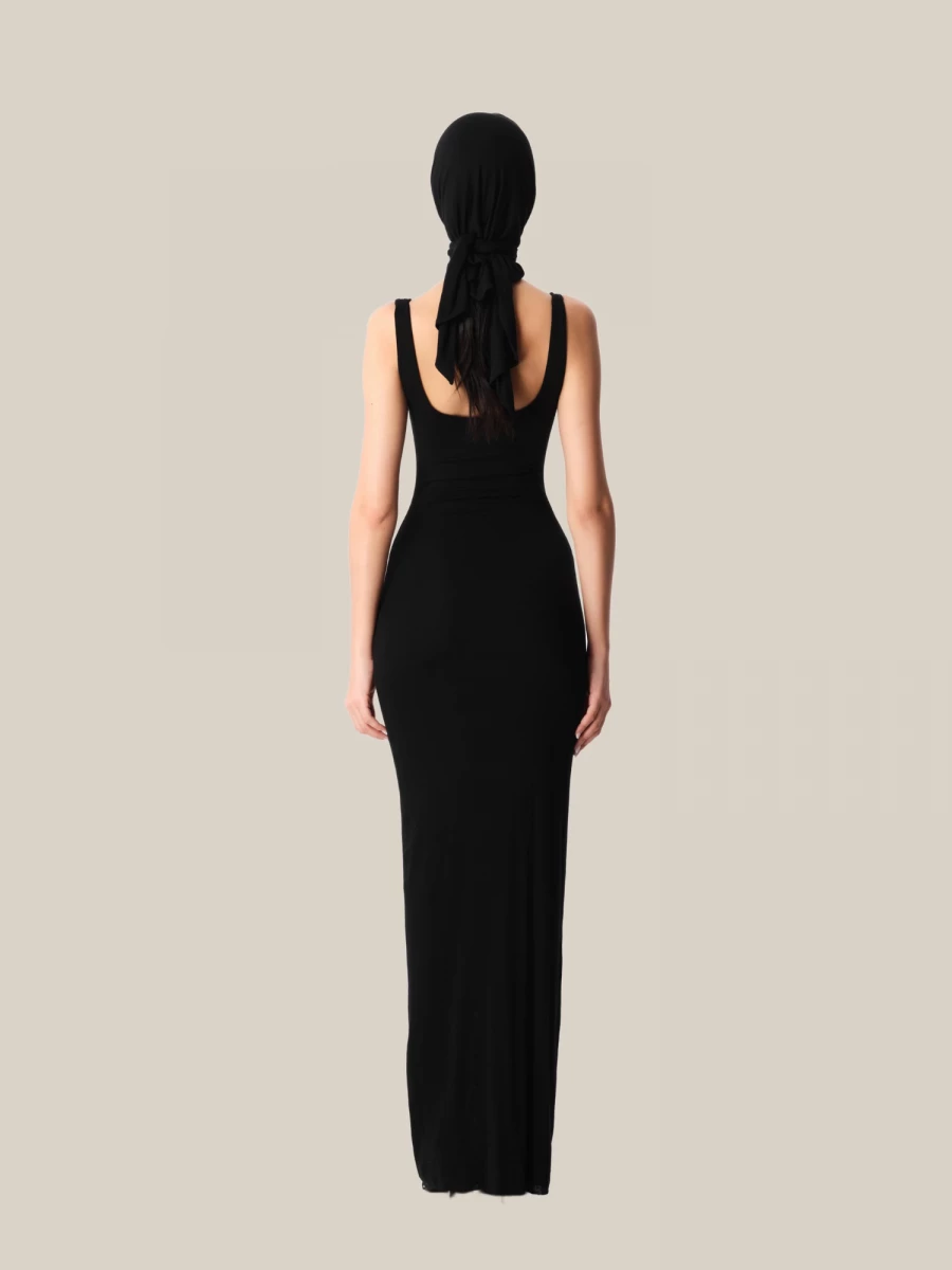 Black 'Kristen' Long Dress in Stretch Jersey