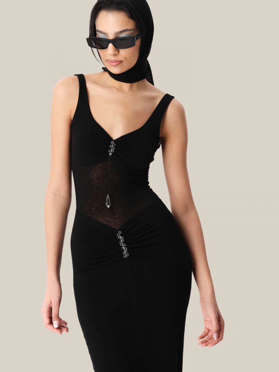 Black 'Kristen' Long Dress in Stretch Jersey