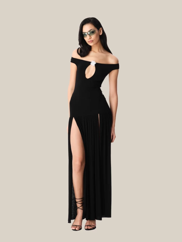Black 'Coco' Long Dress in Stretch Jersey 2