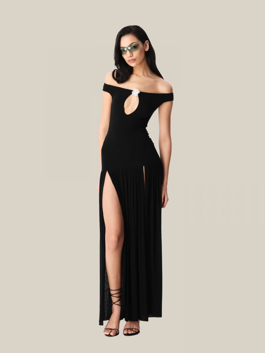 Black 'Coco' Long Dress in Stretch Jersey
