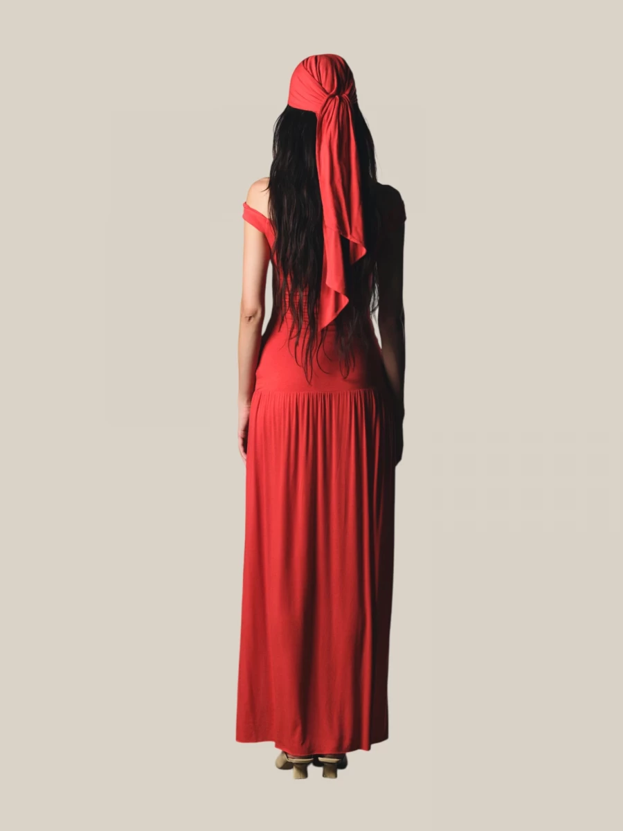 Red 'Coco' Long Dress in Stretch Jersey