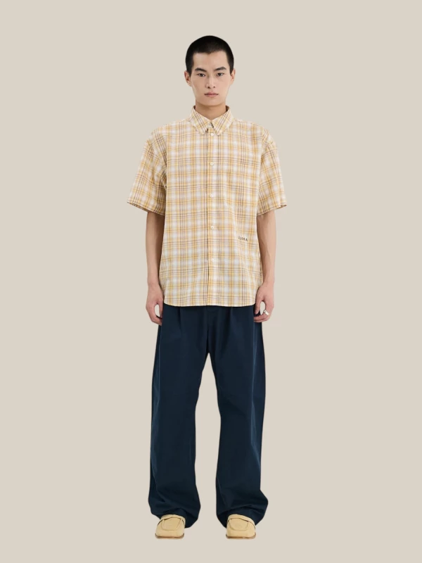 Yellow 'Madras' Short Sleeve Cotton Shirt with Check Pattern 2
