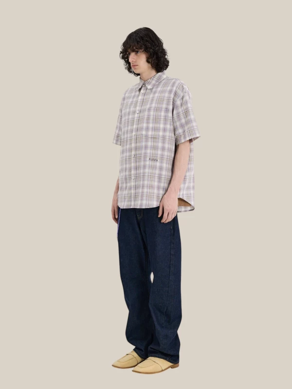 Lavander 'Madras' Short Sleeve Cotton Shirt with Check Pattern 2