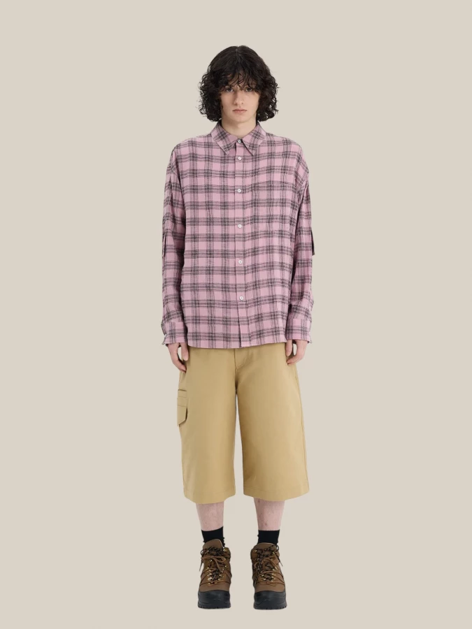 Pink Checkered Oversize Shirt in Cotton