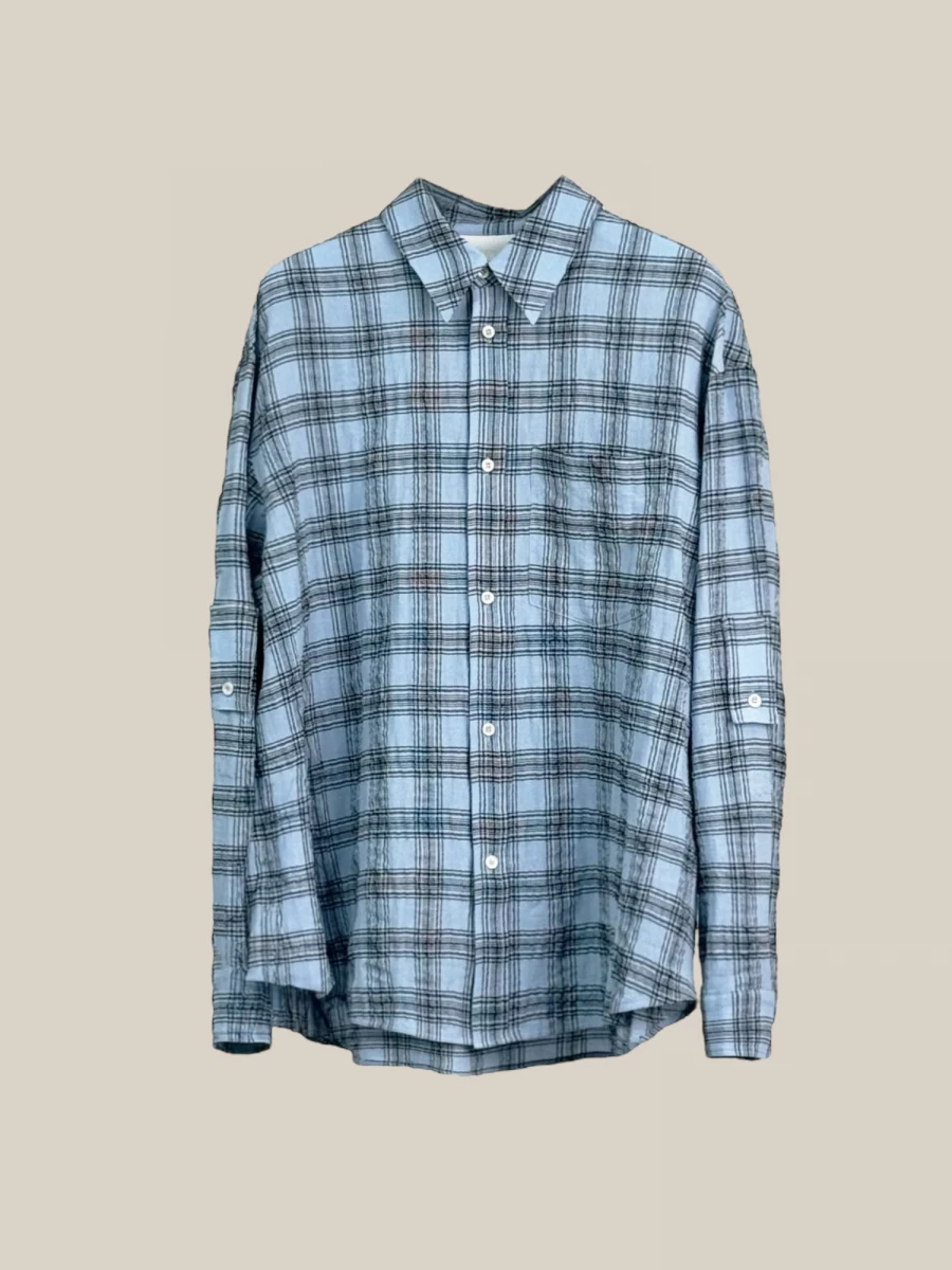 Camicia Oversize Blu Chiaro a Quadri in Cotone