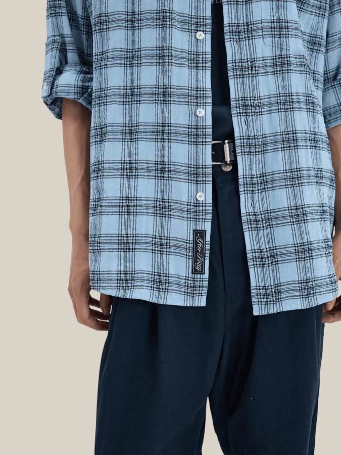 Light Blue Checkered Oversize Shirt in Cotton