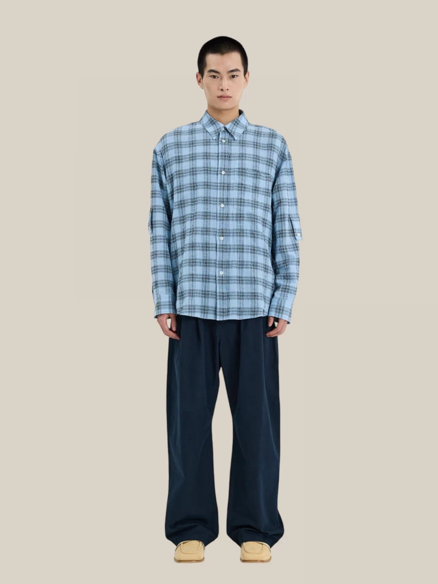 Light Blue Checkered Oversize Shirt in Cotton