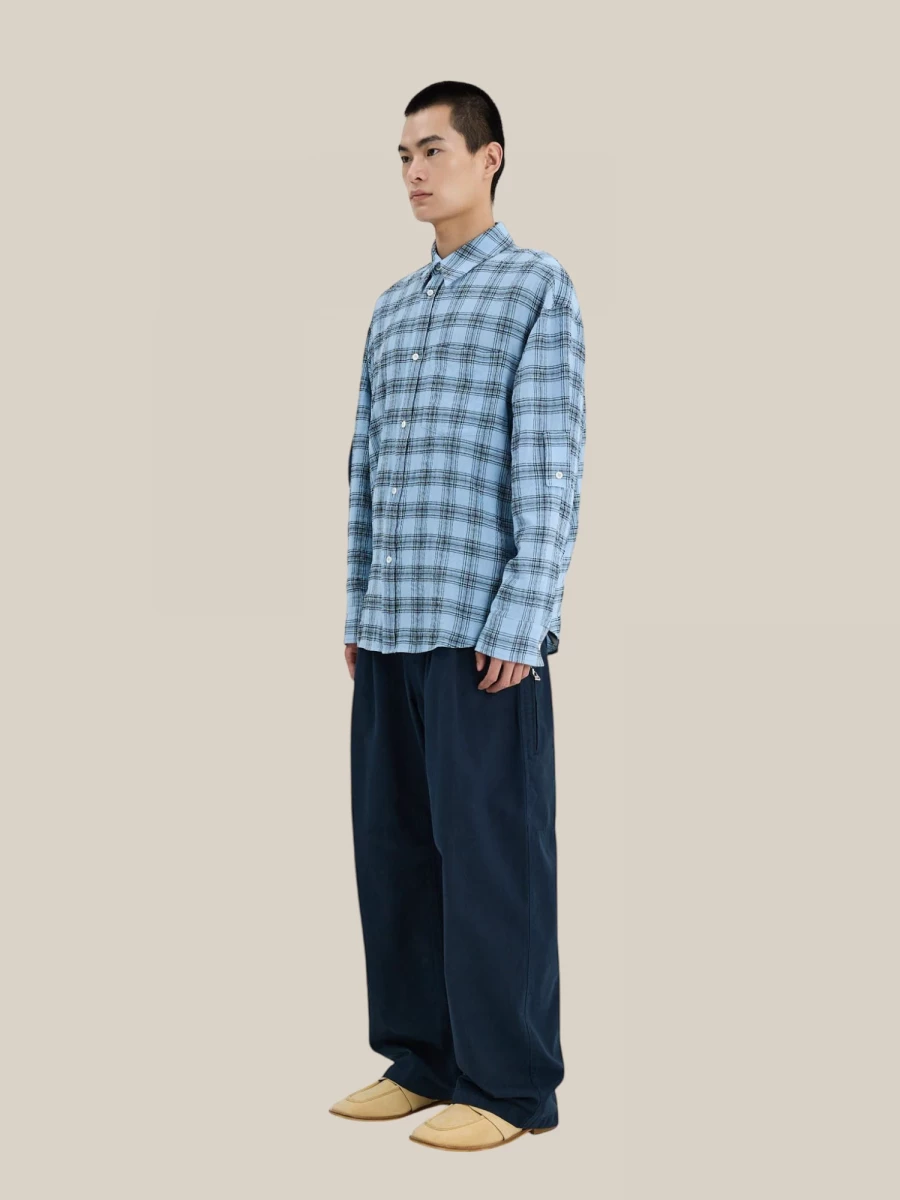 Light Blue Checkered Oversize Shirt in Cotton