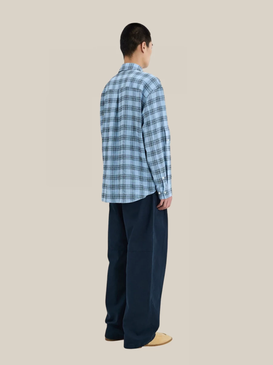 Camicia Oversize Blu Chiaro a Quadri in Cotone