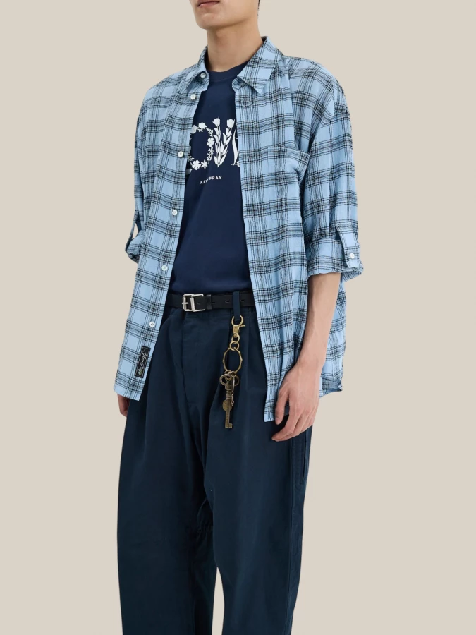 Light Blue Checkered Oversize Shirt in Cotton