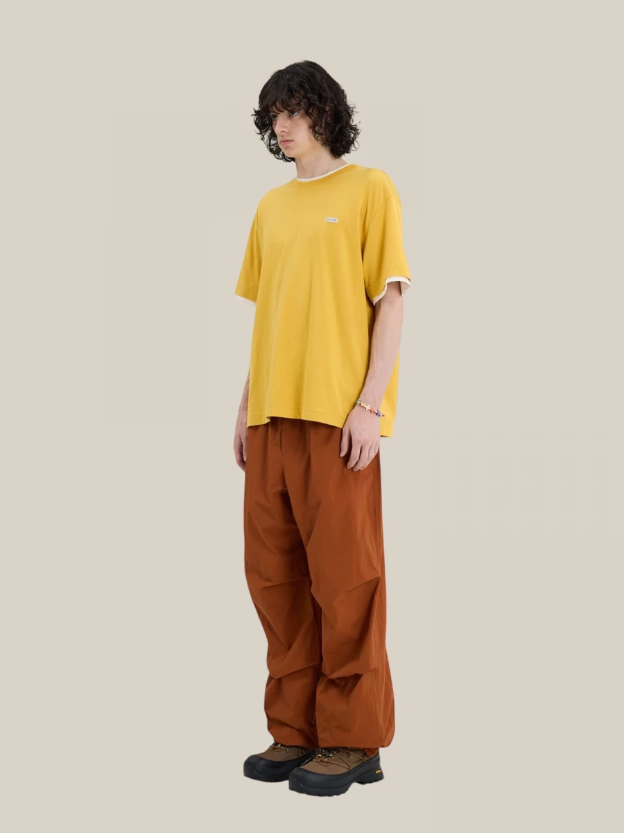 Yellow ‘Crepe’ Layered Effect T-Shirt in Cotton