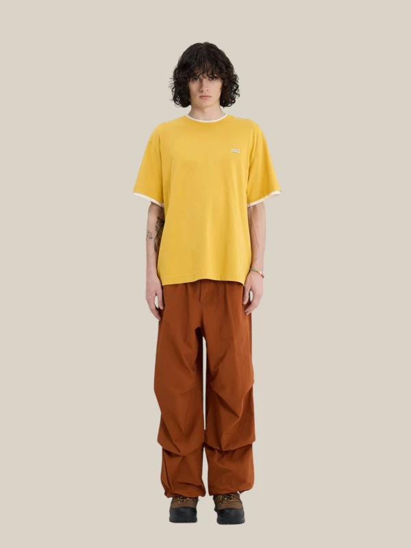 T-Shirt Gialla ‘Crepe’ Effetto Layered in Cotone 2