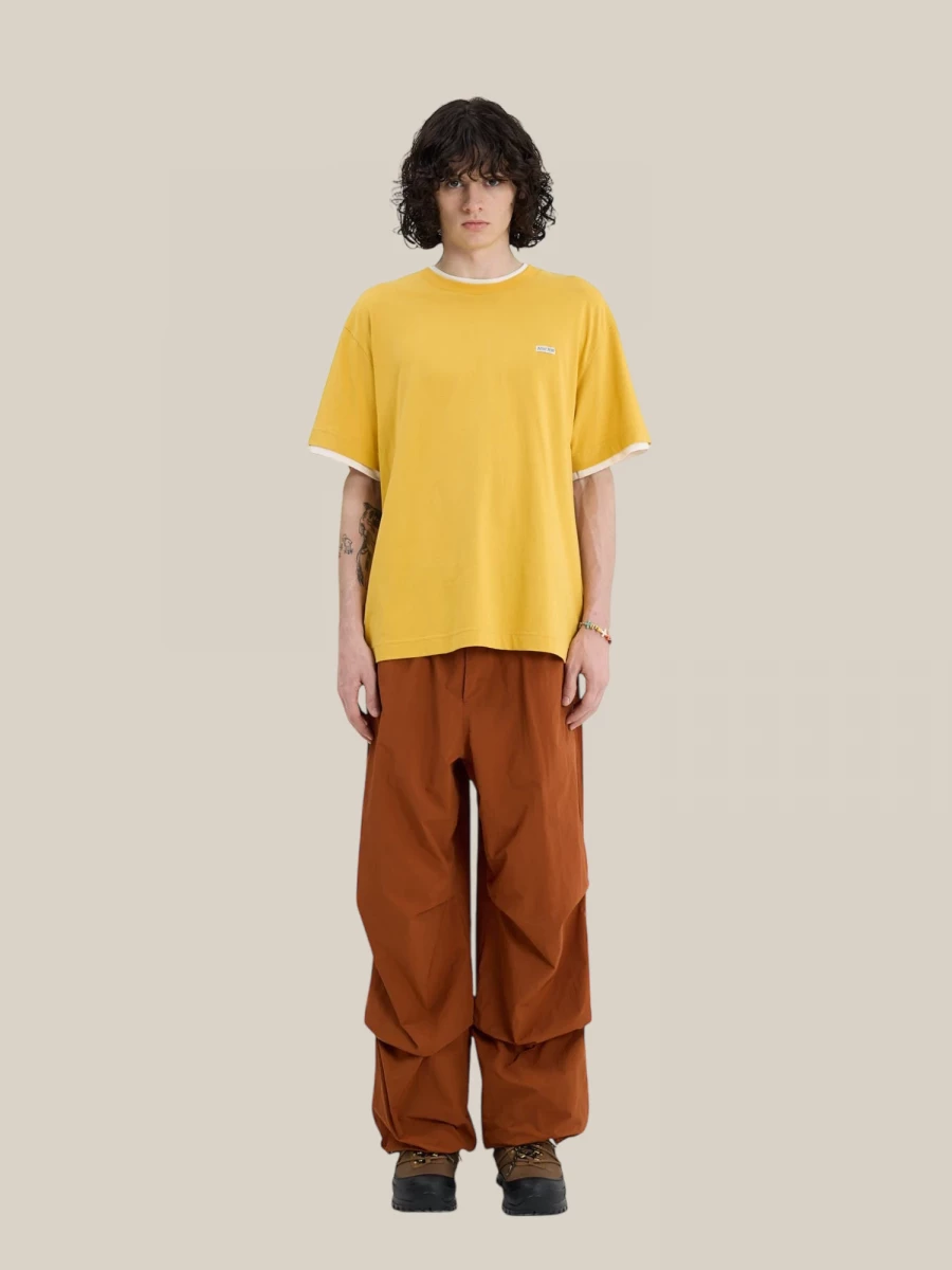 Yellow ‘Crepe’ Layered Effect T-Shirt in Cotton