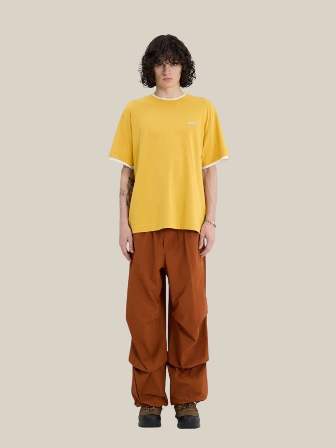 T-Shirt Gialla ‘Crepe’ Effetto Layered in Cotone