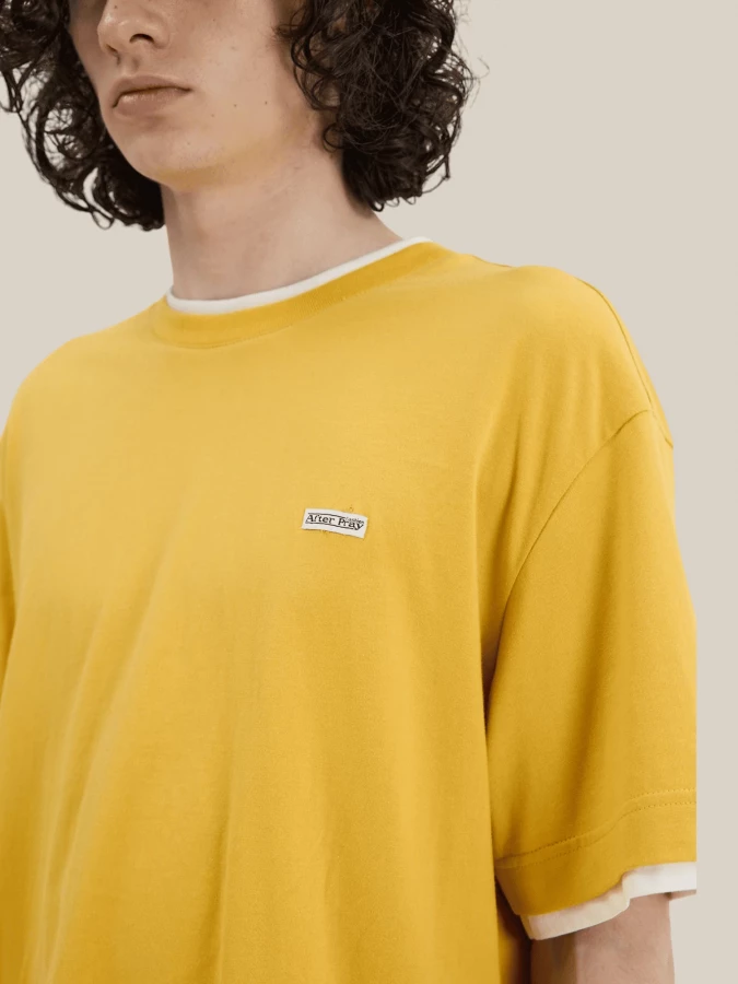 Yellow ‘Crepe’ Layered Effect T-Shirt in Cotton