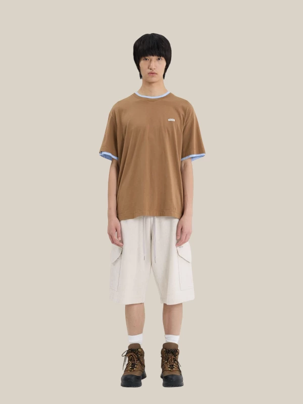Brown ‘Crepe’ Layered Effect in Cotton T-Shirt