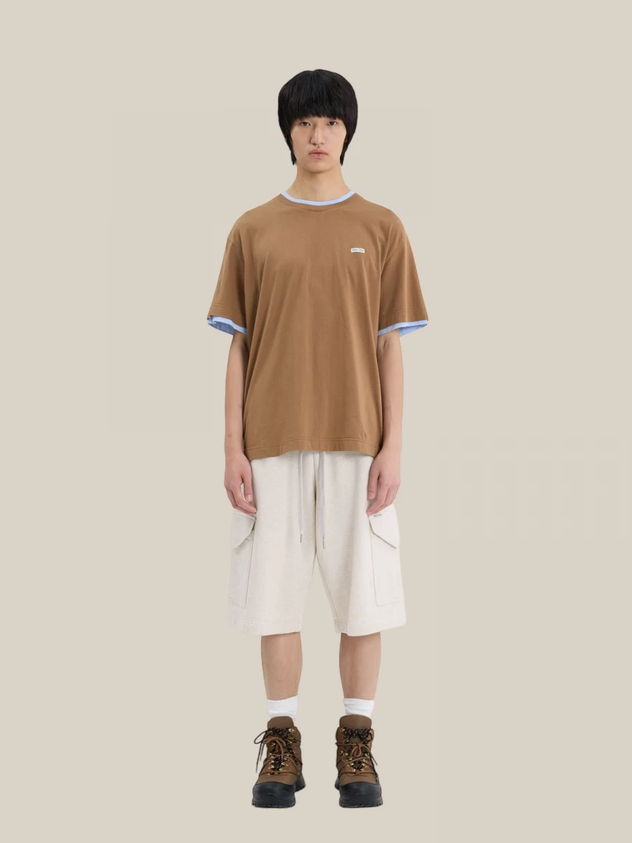 Brown ‘Crepe’ Layered Effect in Cotton T-Shirt