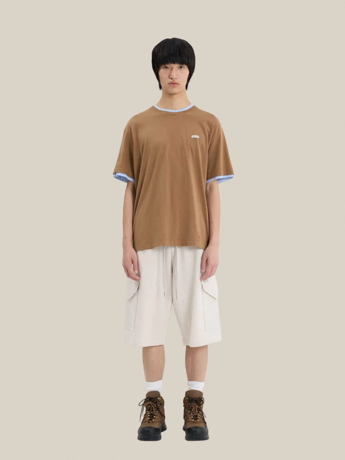 T-Shirt Marrone ‘Crepe’ Effetto Layered in Cotone