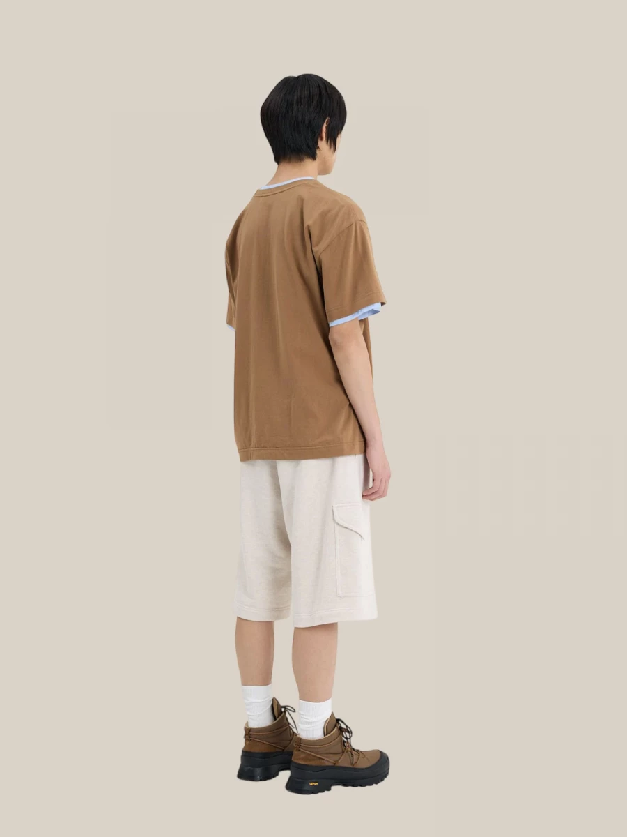 T-Shirt Marrone ‘Crepe’ Effetto Layered in Cotone