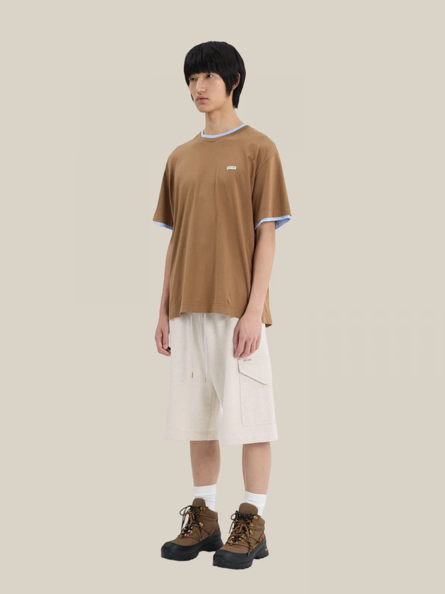 T-Shirt Marrone ‘Crepe’ Effetto Layered in Cotone