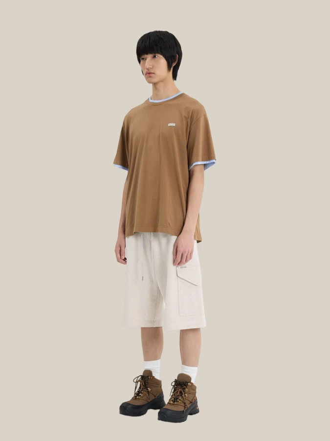 T-Shirt Marrone ‘Crepe’ Effetto Layered in Cotone