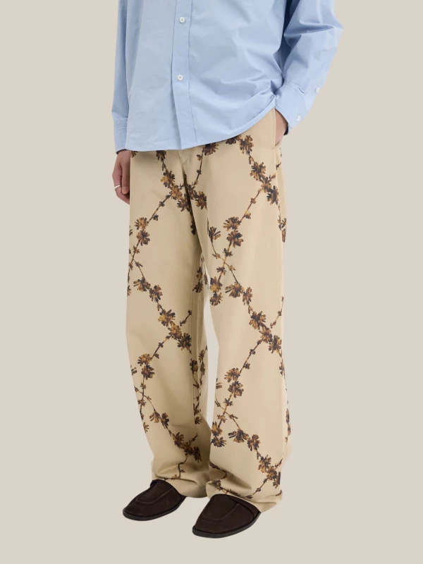 Pantaloni Beige 'Chino' a gamba larga con Motivo Floreale 2