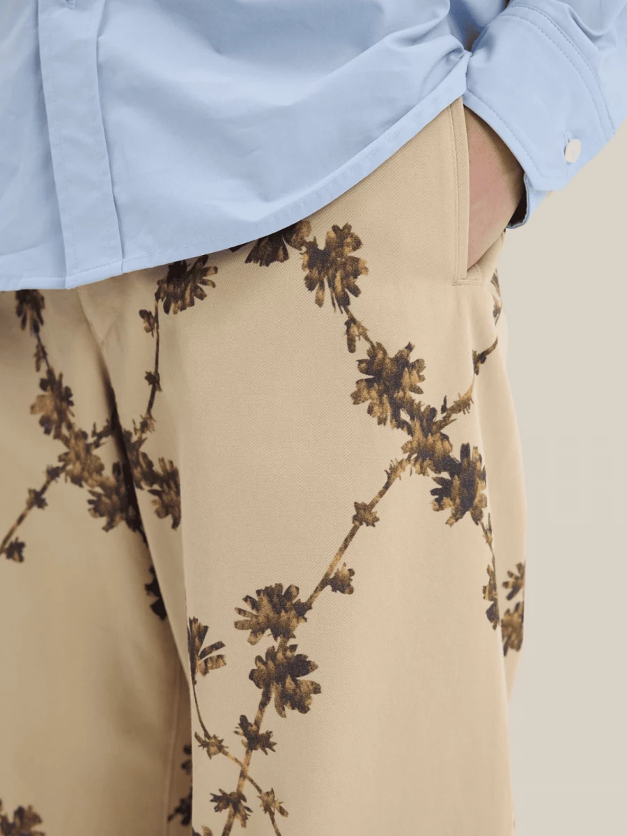Pantaloni Beige 'Chino' a gamba larga con Motivo Floreale