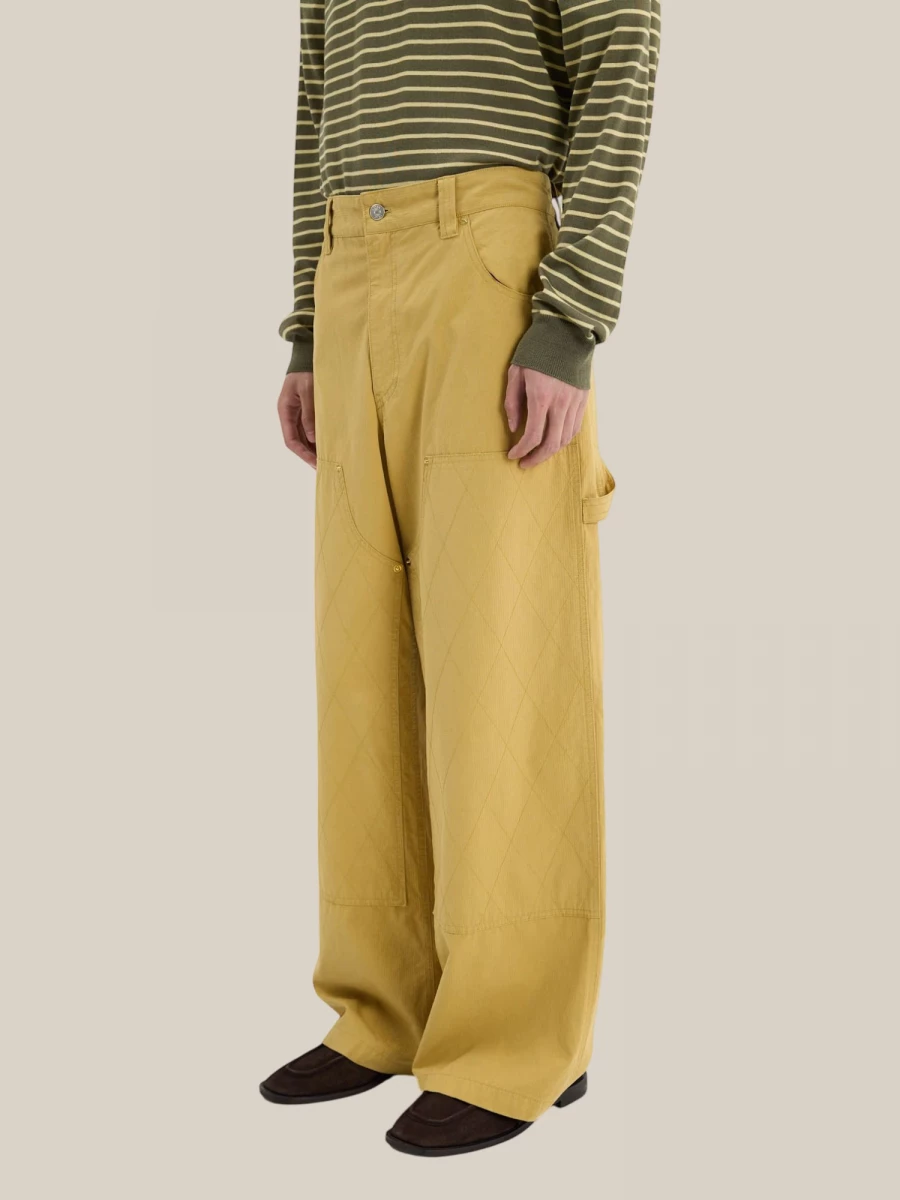 Yellow 'Carpenter' Wide Leg Trousers in Cotton