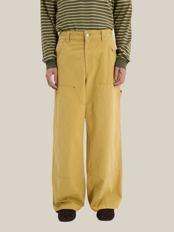 Yellow 'Carpenter' Wide Leg Trousers in Cotton 2