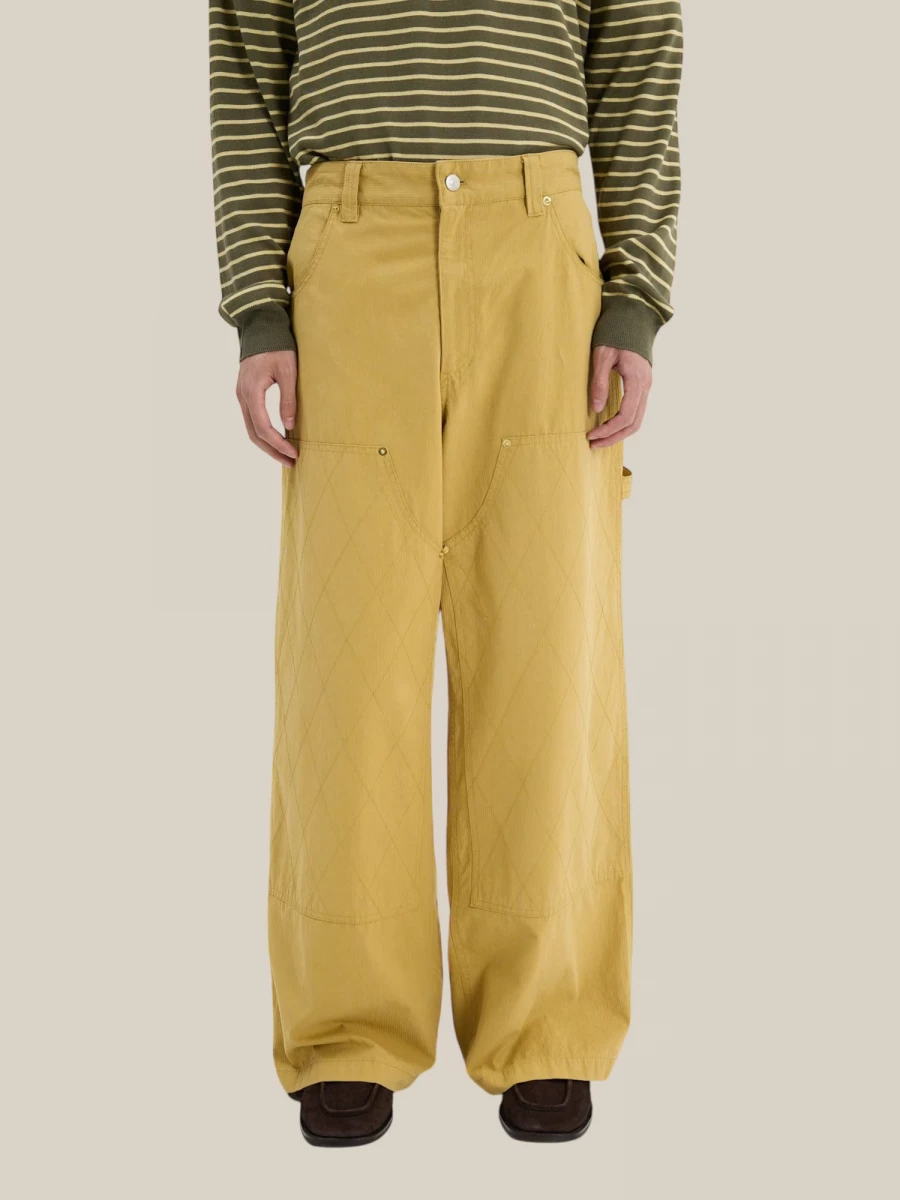 Yellow 'Carpenter' Wide Leg Trousers in Cotton