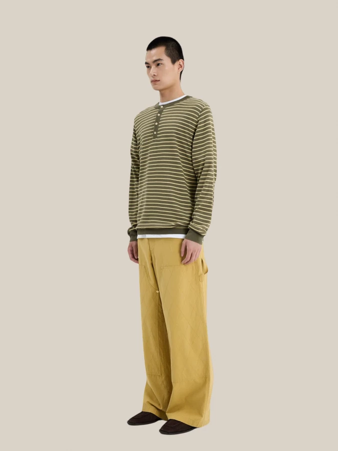 Yellow 'Carpenter' Wide Leg Trousers in Cotton