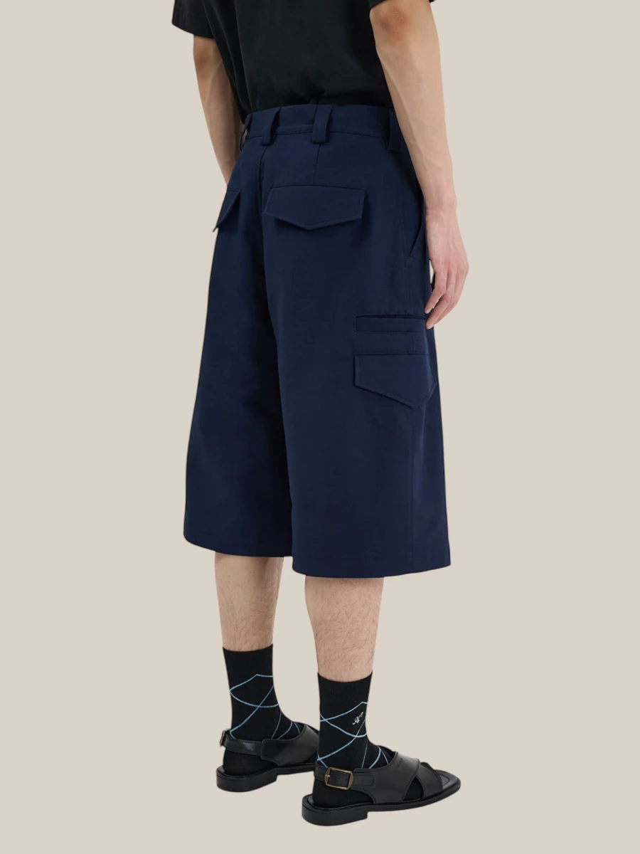 Dark Blue 'Safari' Bermuda Shorts in Cotton with Cargo Details