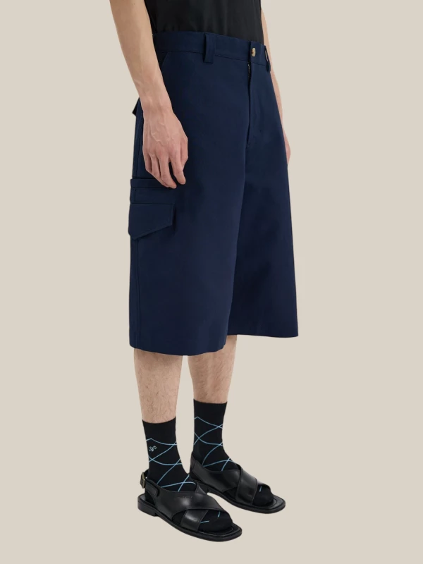 Dark Blue 'Safari' Bermuda Shorts in Cotton with Cargo Details 2