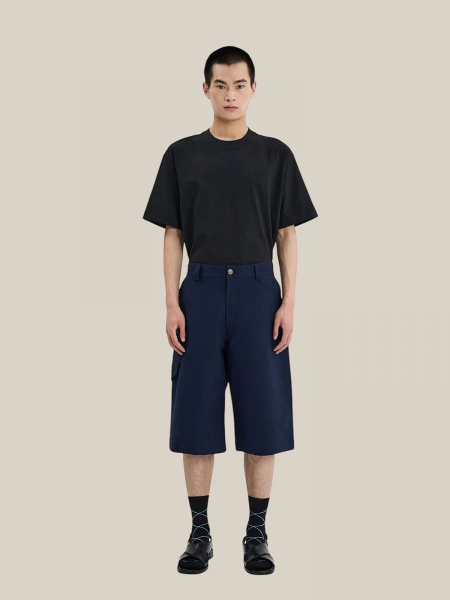 Dark Blue 'Safari' Bermuda Shorts in Cotton with Cargo Details