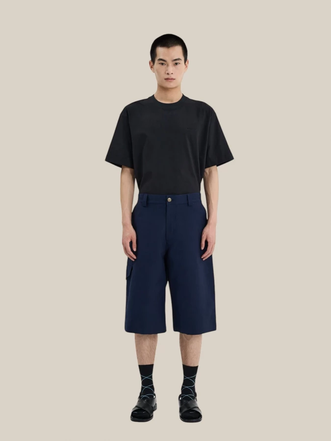 Dark Blue 'Safari' Bermuda Shorts in Cotton with Cargo Details