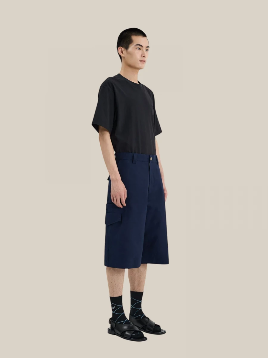 Dark Blue 'Safari' Bermuda Shorts in Cotton with Cargo Details