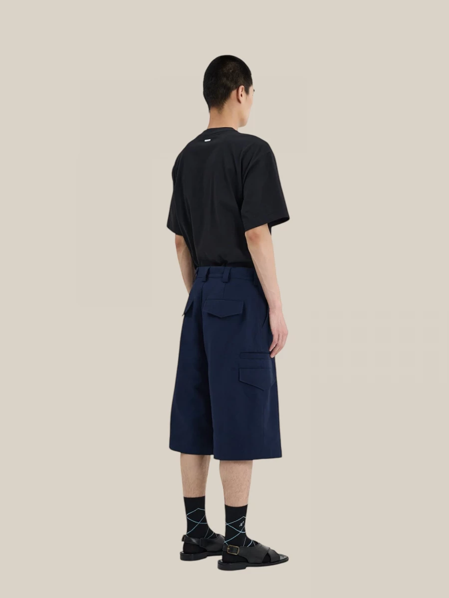 Dark Blue 'Safari' Bermuda Shorts in Cotton with Cargo Details