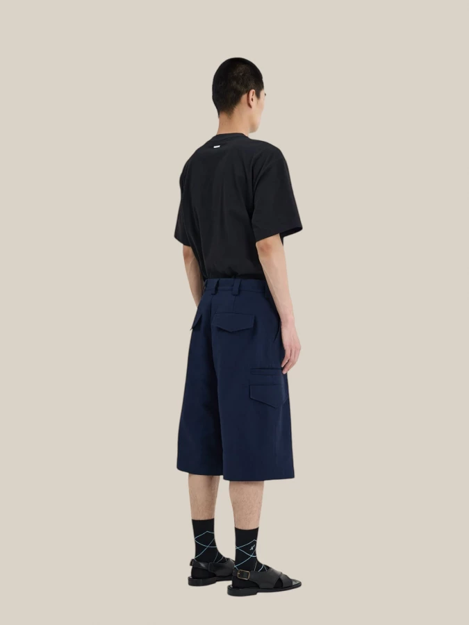 Dark Blue 'Safari' Bermuda Shorts in Cotton with Cargo Details