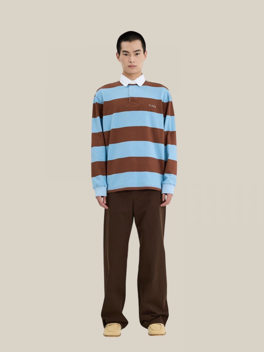 Light BlueBrown Striped Rugby Polo Shirt