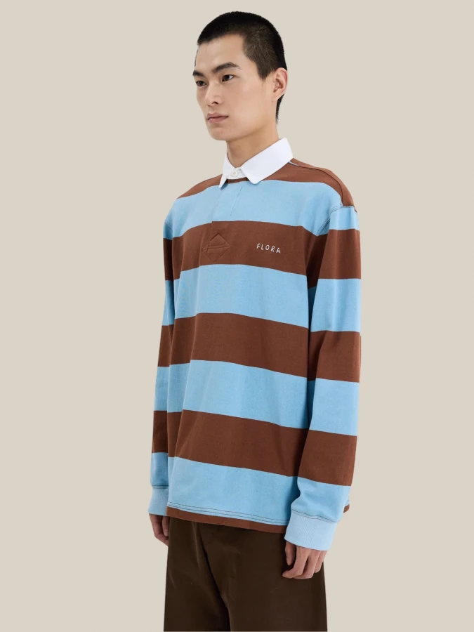 Light BlueBrown Striped Rugby Polo Shirt