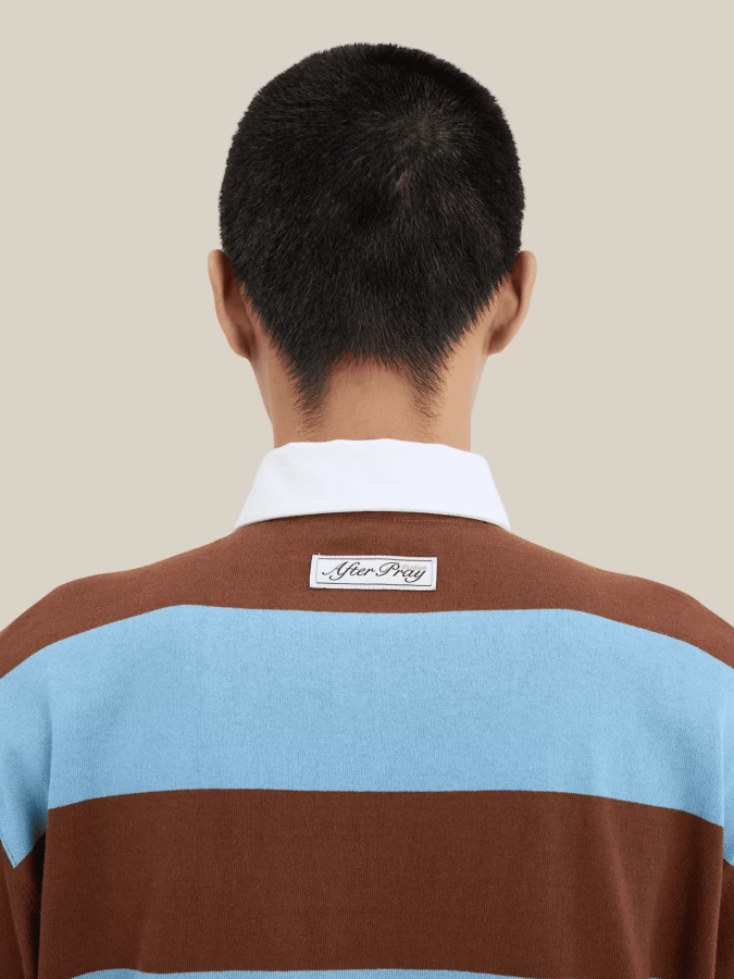 Light BlueBrown Striped Rugby Polo Shirt