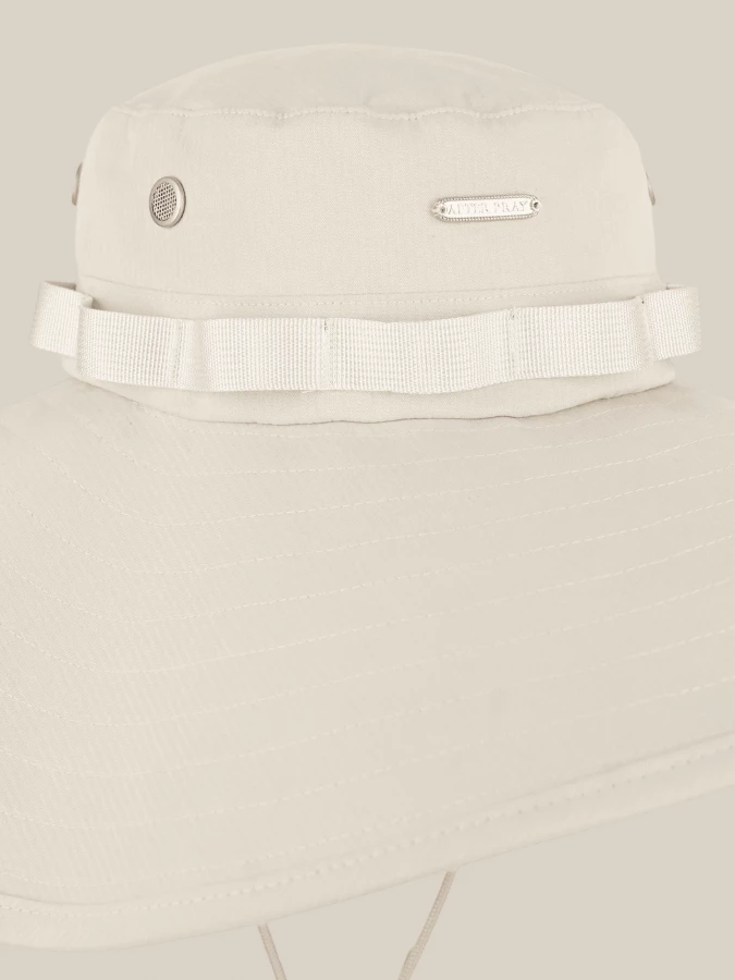 Ivory 'Wide Safari' Bucket Hat in Cotton with Wide Brim