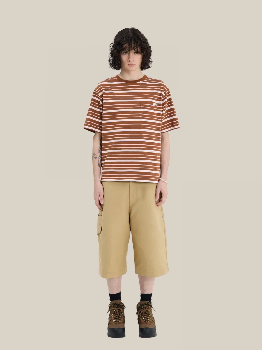 Brown Pink Striped 'Serengeti' Cotton T-Shirt