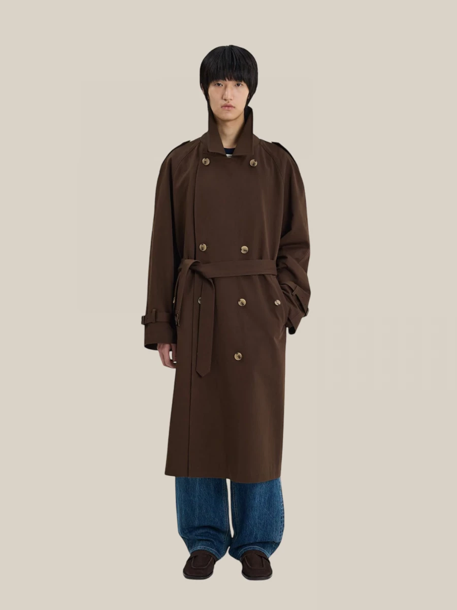 Brown 'Francis' Trench Coat in Cotton with Classic Details