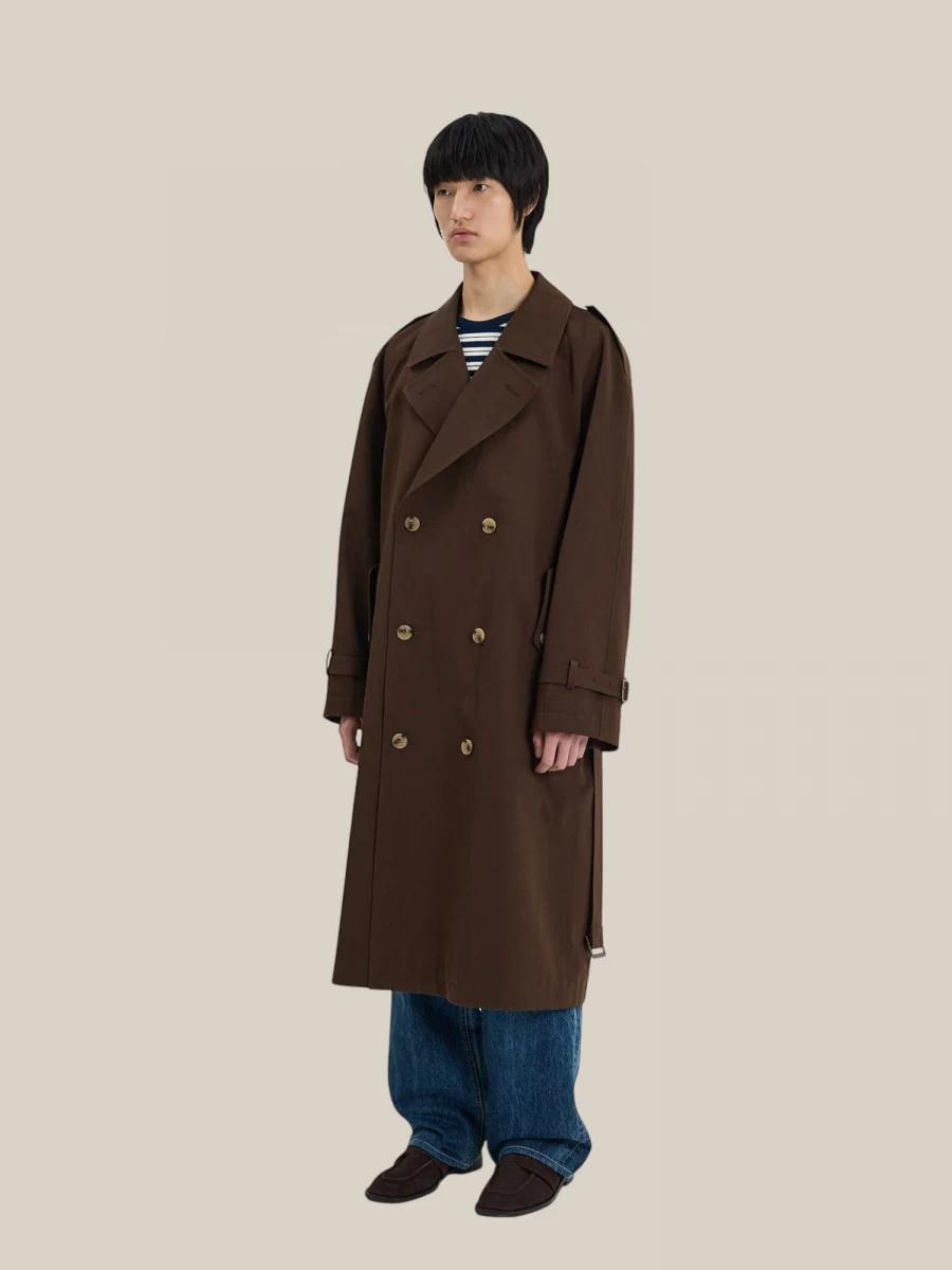 Brown 'Francis' Trench Coat in Cotton with Classic Details