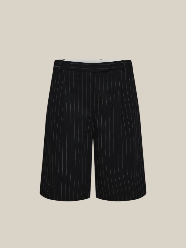 Bermuda 'Steven Pleat' Blu Scuro in Tessuto Gessato