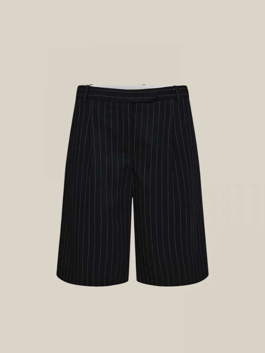 ‘Steven Pleat' Dark Blue Bermuda Shorts in Pinstripe Fabric