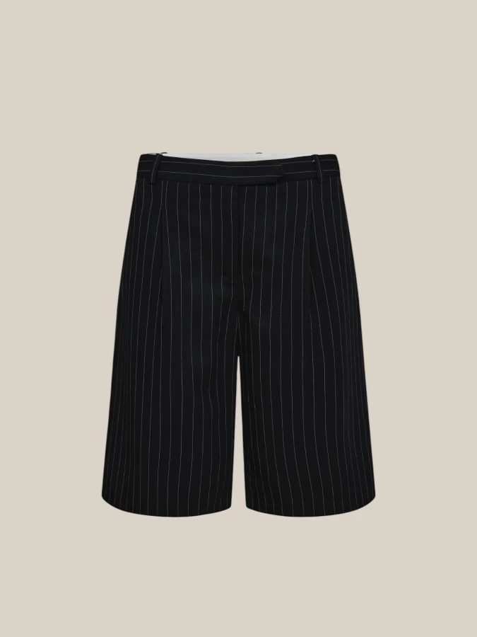 Bermuda 'Steven Pleat' Blu Scuro in Tessuto Gessato