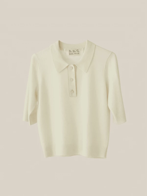Polo 'Cosmo' Avorio in Lana e Cashmere con Maniche a Tre Quarti