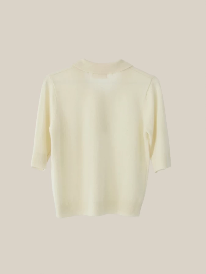 Ivory 'Cosmo' Wool and Cashmere Three-Quarter Sleeves Polo
